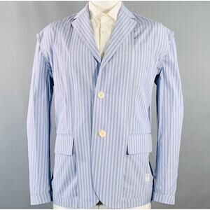 SACAI Size 44 Regular Light Blue White Stripe Cotton Sport Coat